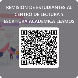 Código QR para REMISIÓN DE ESTUDIANTES AL CENTRO DE LECTURA Y ESCRITURA ACADÉMICA LEAMOS Código QR para REMISIÓN DE ESTUDIANTES AL CENTRO DE LECTURA Y ESCRITURA ACADÉMICA LEAMOS